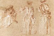 WATTEAU, Antoine Three Studies of a Lady with a Hat oil painting on canvas
